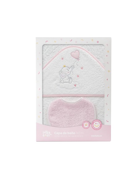 Capa Baño 1X1 Mod Elefante Globo Corazon Bco/Rosa