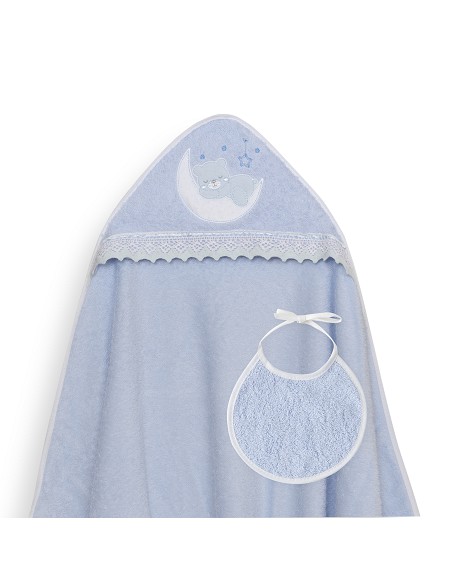 Capa Baño 1X1 Mod Osito Luna Guipur+Babero Azul