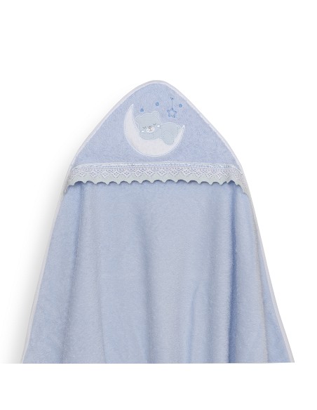 Capa Baño 1X1 Mod Osito Luna Guipur+Babero Azul