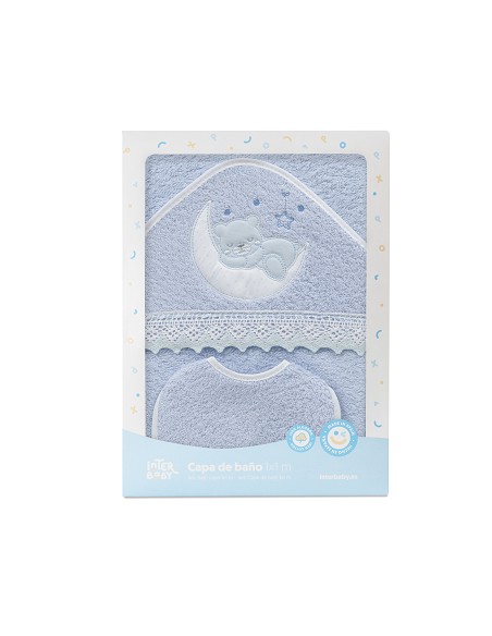 Capa Baño 1X1 Mod Osito Luna Guipur+Babero Azul