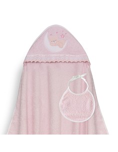 Capa Baño 1X1 Mod Osito Luna Guipur+Babero Rosa