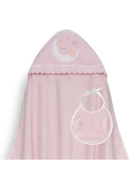 Capa Baño 1X1 Mod Osito Luna Guipur+Babero Rosa