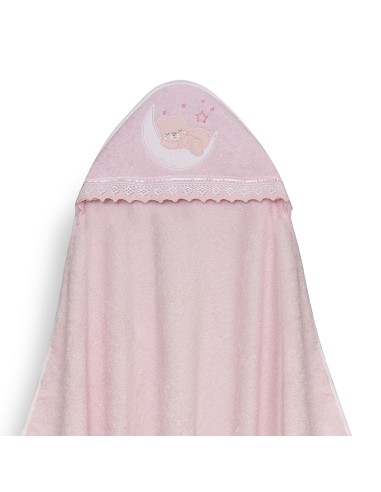 Capa Baño 1X1 Mod Osito Luna Guipur+Babero Rosa