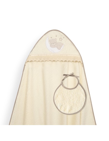 Capa Baño 1X1 Mod Osito Luna Guipur+Babero Beig