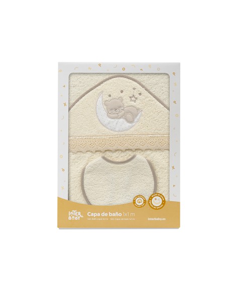 Capa Baño 1X1 Mod Osito Luna Guipur+Babero Beig