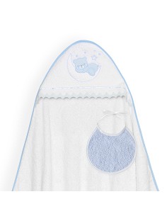 Capa Baño 1X1 Mod Osito Luna Guipur+Babero Bco/Azul