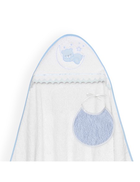 Capa Baño 1X1 Mod Osito Luna Guipur+Babero Bco/Azul