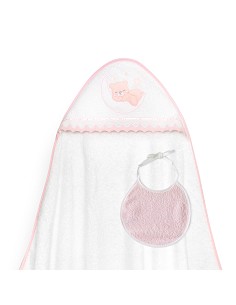 Capa Baño 1X1 Mod Osito Luna Guipur+Babero Bco/Rosa