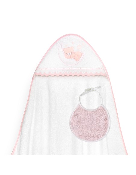 Capa Baño 1X1 Mod Osito Luna Guipur+Babero Bco/Rosa