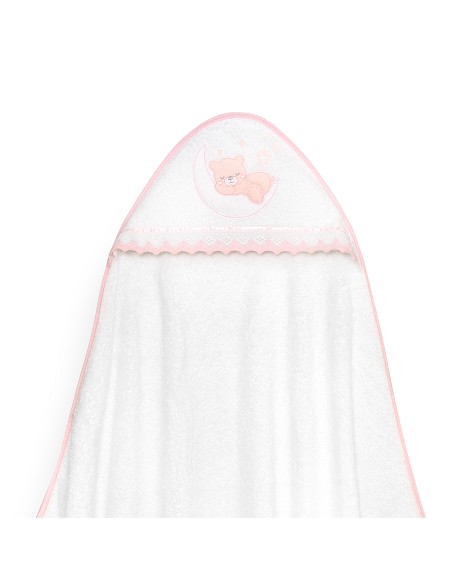 Capa Baño 1X1 Mod Osito Luna Guipur+Babero Bco/Rosa