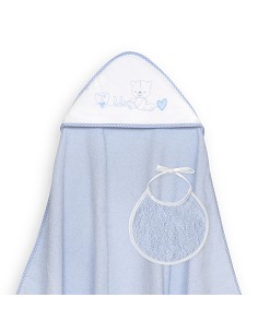 Capa Baño 1X1 Mod Corazones Bebe Osito+Babero Azul