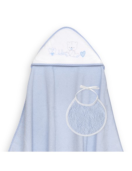Capa Baño 1X1 Mod Corazones Bebe Osito+Babero Azul