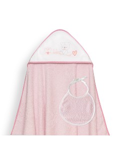 Capa Baño 1X1 Mod Corazones Bebe Osito+Babero Rosa