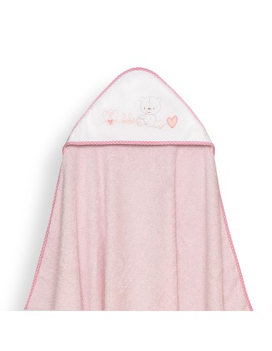 Capa Baño 1X1 Mod Corazones Bebe Osito+Babero Rosa