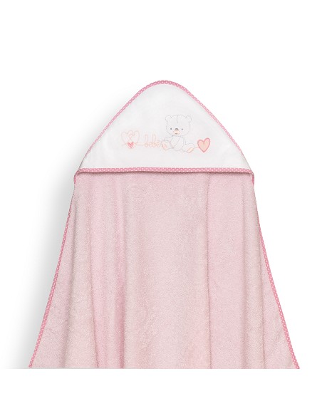 Capa Baño 1X1 Mod Corazones Bebe Osito+Babero Rosa