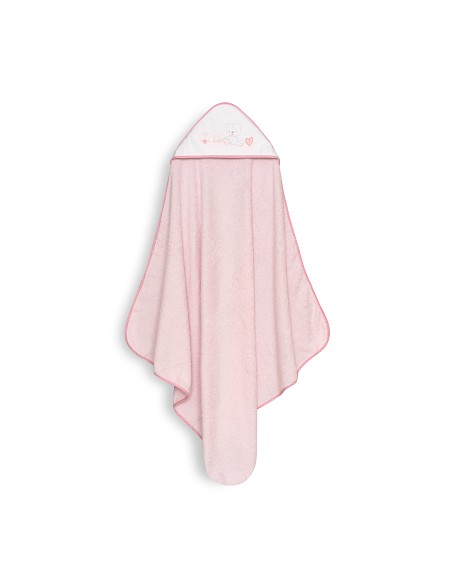 Capa Baño 1X1 Mod Corazones Bebe Osito+Babero Rosa