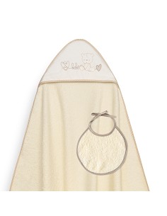Capa Baño 1X1 Mod Corazones Bebe Osito+Babero Beig