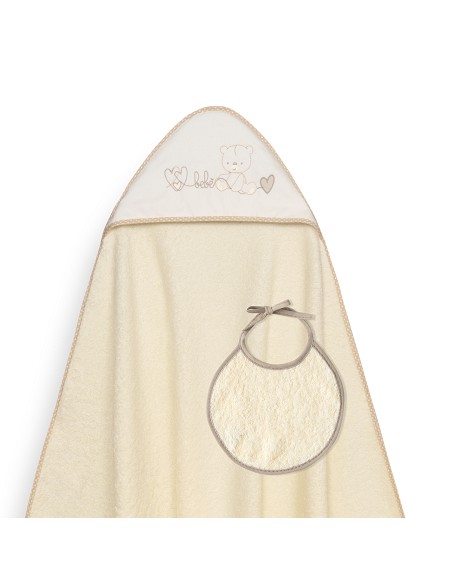 Capa Baño 1X1 Mod Corazones Bebe Osito+Babero Beig