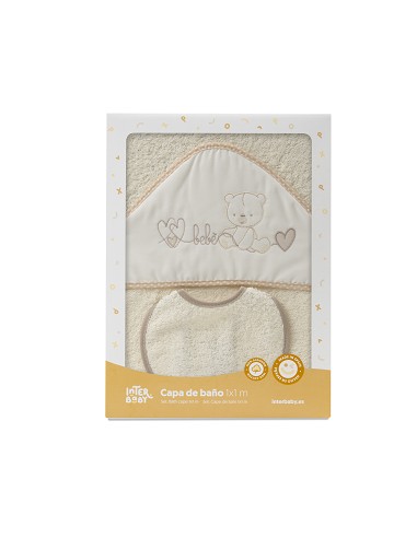 Capa Baño 1X1 Mod Corazones Bebe Osito+Babero Beig