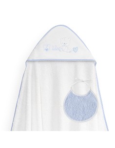 Capa Baño 1X1 Mod Corazones Bebe Osito+Babero Bco/Azul