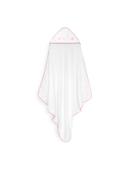 Capa Baño 1X1 Mod Corazones Bebe Osito+Babero Bco/Rosa