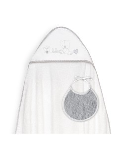 Capa Baño 1X1 Mod Corazones Bebe Osito+Babero Bco/Gris