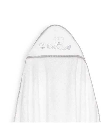 Capa Baño 1X1 Mod Corazones Bebe Osito+Babero Bco/Gris