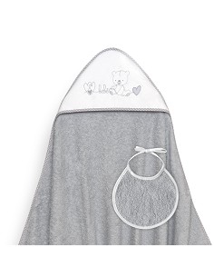 Capa Baño 1X1 Mod Corazones Bebe Osito+Babero Gris