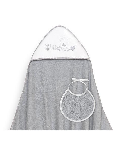 Capa Baño 1X1 Mod Corazones Bebe Osito+Babero Gris