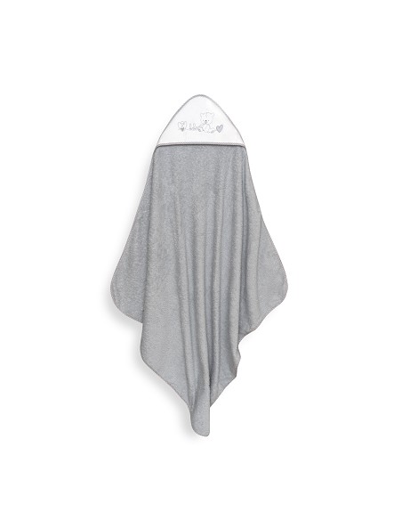Capa Baño 1X1 Mod Corazones Bebe Osito+Babero Gris