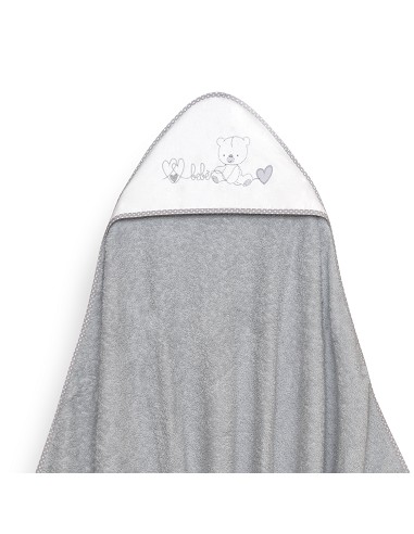 Capa Baño 1X1 Mod Corazones Bebe Osito+Babero Gris