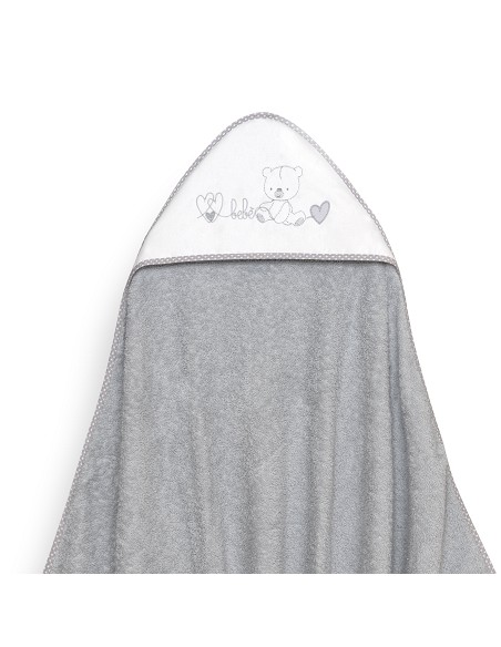 Capa Baño 1X1 Mod Corazones Bebe Osito+Babero Gris