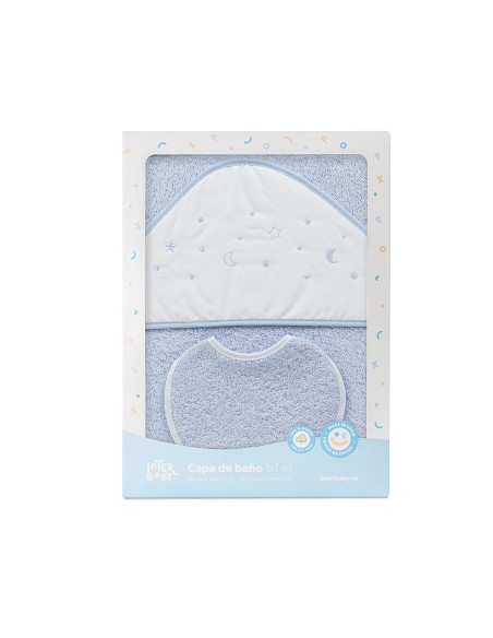 Capa Baño 1X1 Mod Estrellas Lunas Bodoques+Babero Azul