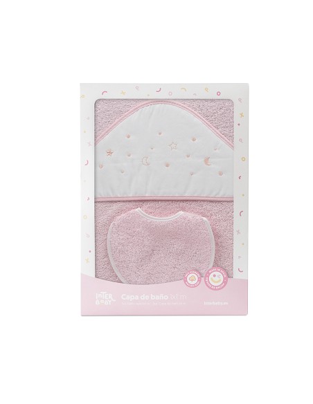 Capa Baño 1X1 Mod Estrellas Lunas Bodoques+Babero Rosa