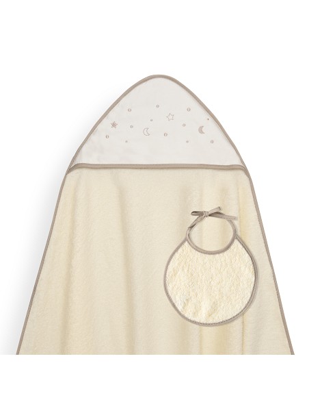 Capa Baño 1X1 Mod Estrellas Lunas Bodoques+Babero Beig