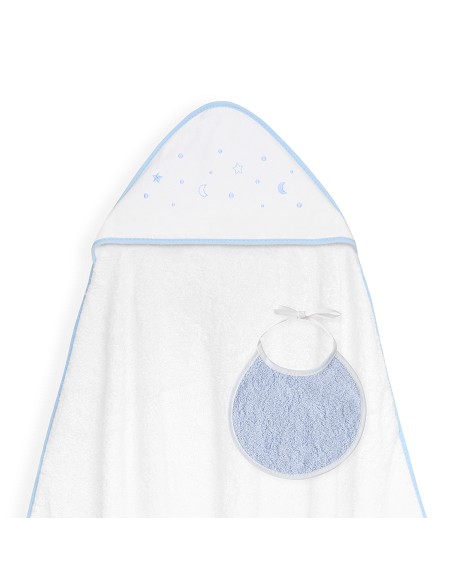 Capa Baño 1X1 Mod Estrellas Lunas Bodoques+Babero Bco/Azul