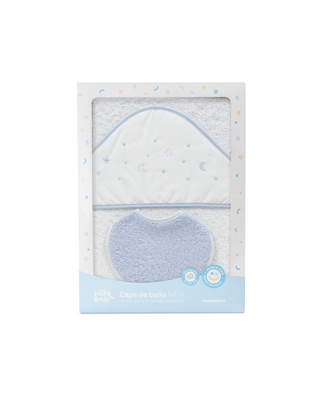 Capa Baño 1X1 Mod Estrellas Lunas Bodoques+Babero Bco/Azul