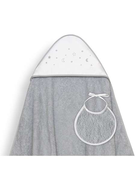 Capa Baño 1X1 Mod Estrellas Lunas Bodoques+Babero Gris