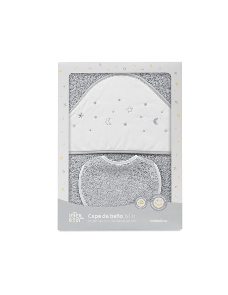 Capa Baño 1X1 Mod Estrellas Lunas Bodoques+Babero Gris