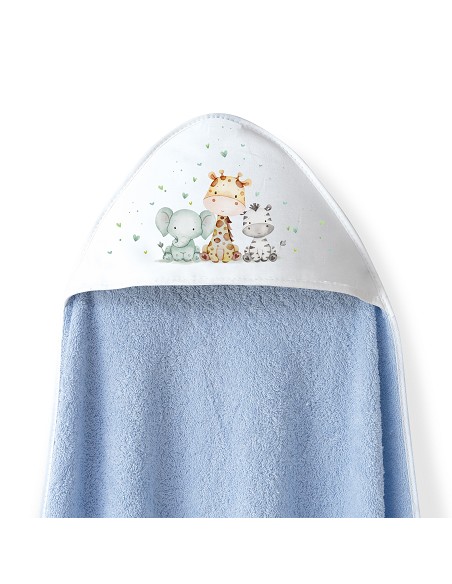 Capa Baño 1X1 Mod Jirafa Elefante Estampado+Babero Azul