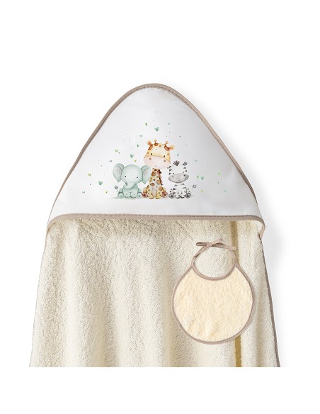 Capa Baño 1X1 Mod Jirafa Elefante Estampado+Babero Beig