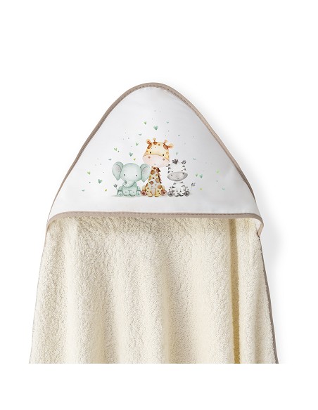 Capa Baño 1X1 Mod Jirafa Elefante Estampado+Babero Beig