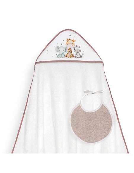 Capa Baño 1X1 Mod Jirafa Elefante Estampado+Babero Bco/Maquillaje