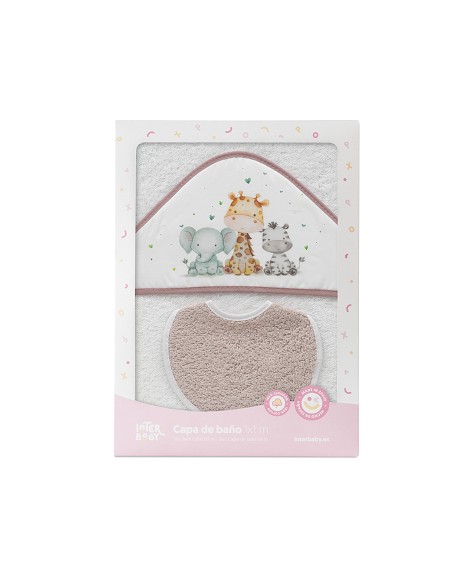 Capa Baño 1X1 Mod Jirafa Elefante Estampado+Babero Bco/Maquillaje