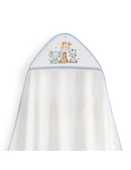 Capa Baño 1X1 Mod Jirafa Elefante Estampado+Babero Bco/Azul