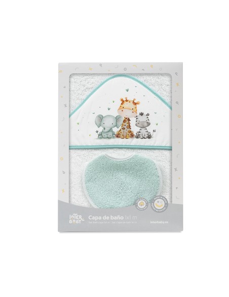 Capa Baño 1X1 Mod Jirafa Elefante Estampado+Babero Bco/Verde