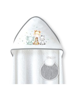 Capa Baño 1X1 Mod Jirafa Elefante Estampado+Babero Bco/Gris