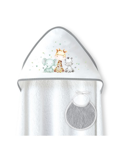 Capa Baño 1X1 Mod Jirafa Elefante Estampado+Babero Bco/Gris
