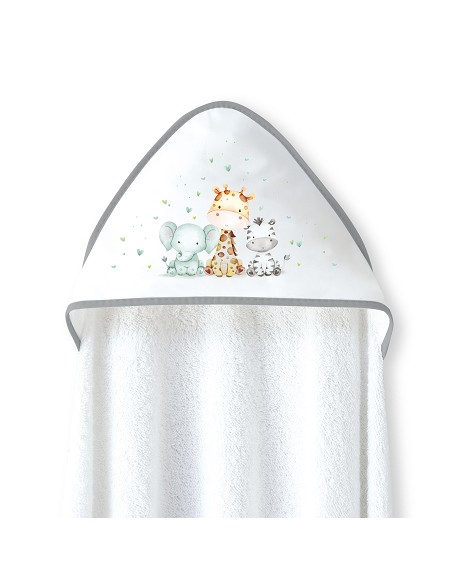Capa Baño 1X1 Mod Jirafa Elefante Estampado+Babero Bco/Gris