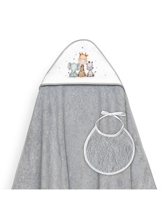 Capa Baño 1X1 Mod Jirafa Elefante Estampado+Babero Gris